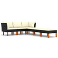 6 Piece Black Poly Rattan Wood Legs Sectional Outdoor Furniture Set C8111