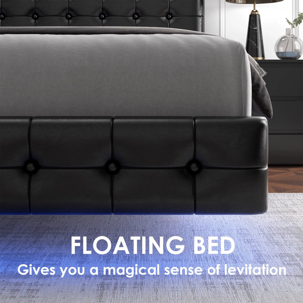 White Queen Floating LED Platform Bed with Storage G16950