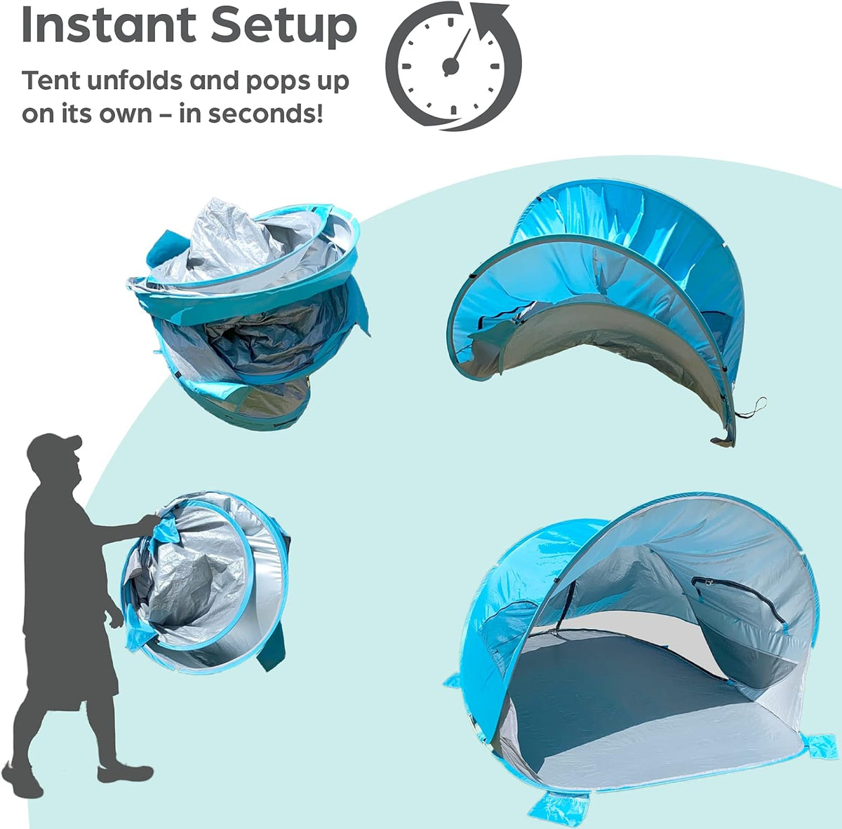 Blue Pop Up Beach Tent 3 4 Person Sun Shelter with UPF 50+ UV Protection R6356