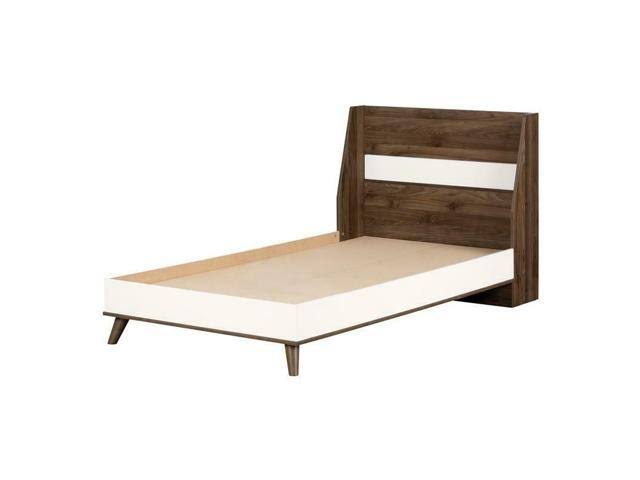 Twin Natural Walnut and Pure White Bed N962