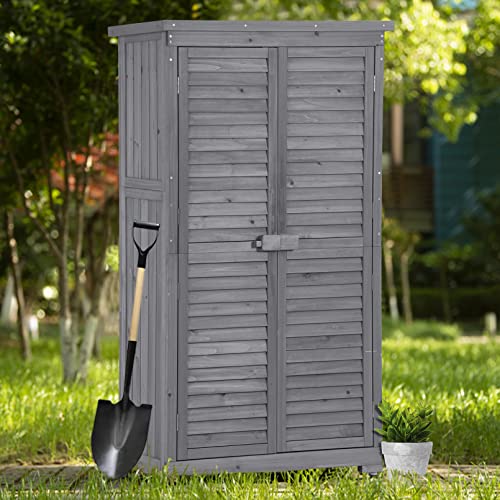 Natural Wood Outdoor Storage Cabinet with Shelves P865207