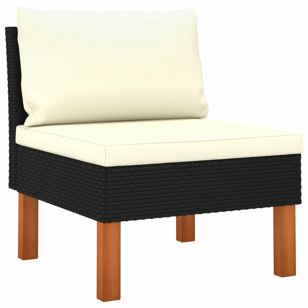 6 Piece Black Poly Rattan Wood Legs Sectional Outdoor Furniture Set C8111