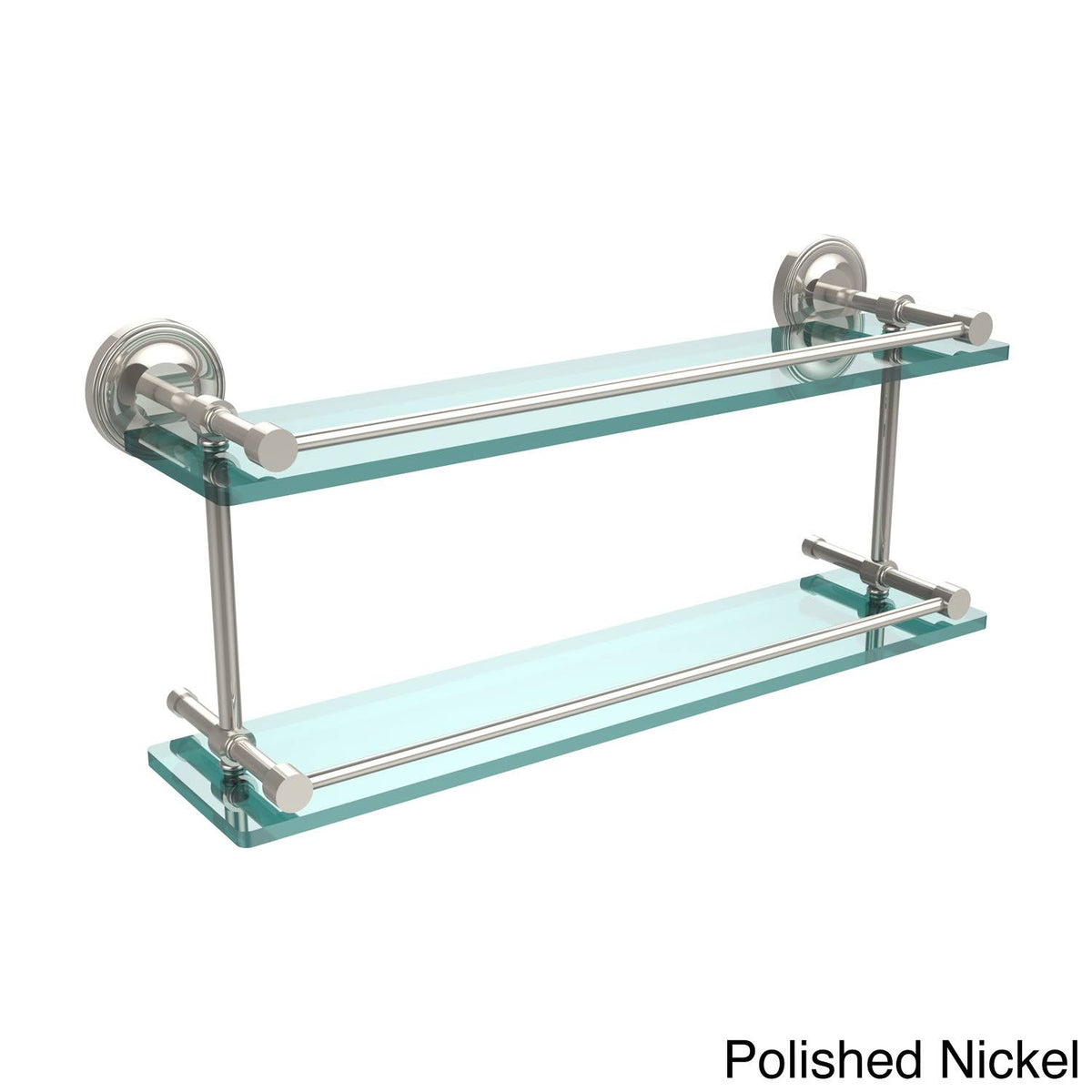 Polished Nickel Double Glass Shelf with Gallery Rail G8632