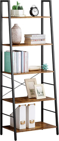 5 Tier Wooden Leaning Ladder Shelf with Metal Frame V8427