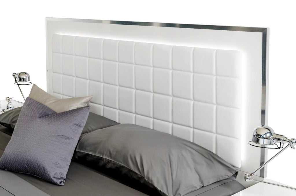White Glossy Finish King Platform Bed U112