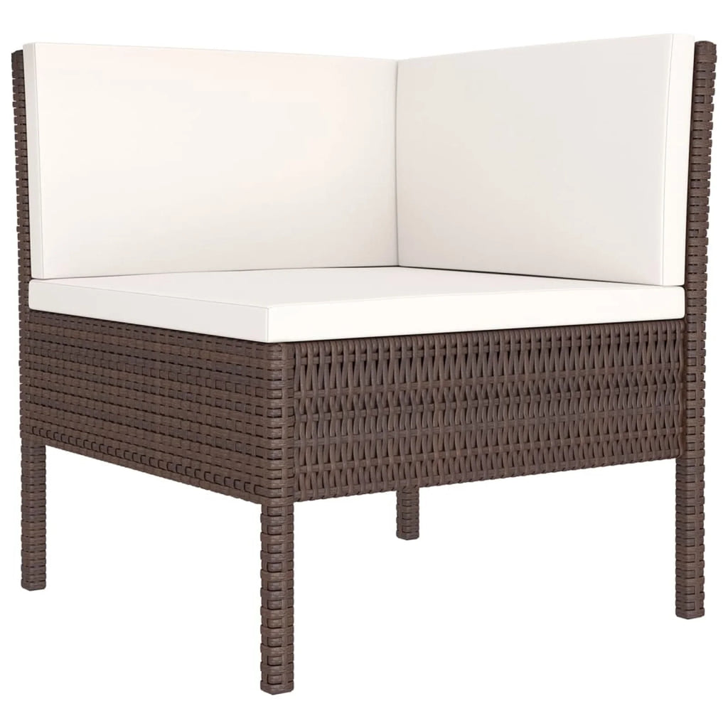 9 Piece Cream White Cushion Brown Poly Rattan Patio Lounge Set H783261