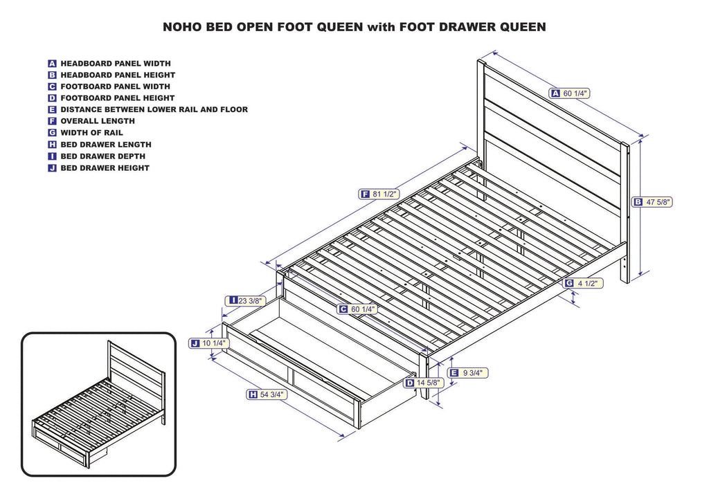 Queen Wood Platform Bed Frame with Foot Drawer Storage S319