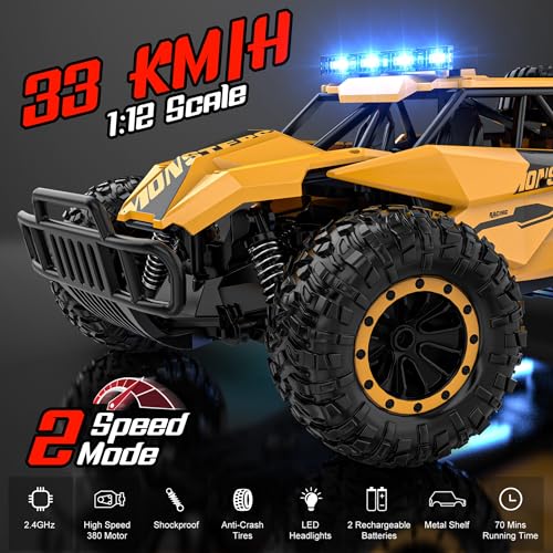 2.4GHz 1:12 Monster RC Truck with LED Headlight and Rechargeable Battery C493
