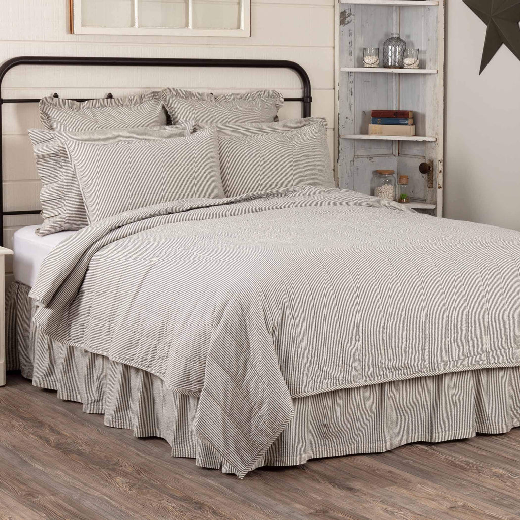 Blue Ticking Stripe King Quilt Coverlet F937