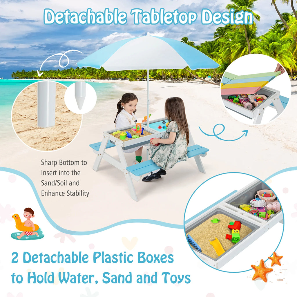 Kids Picnic Table with Umbrella Green G8291