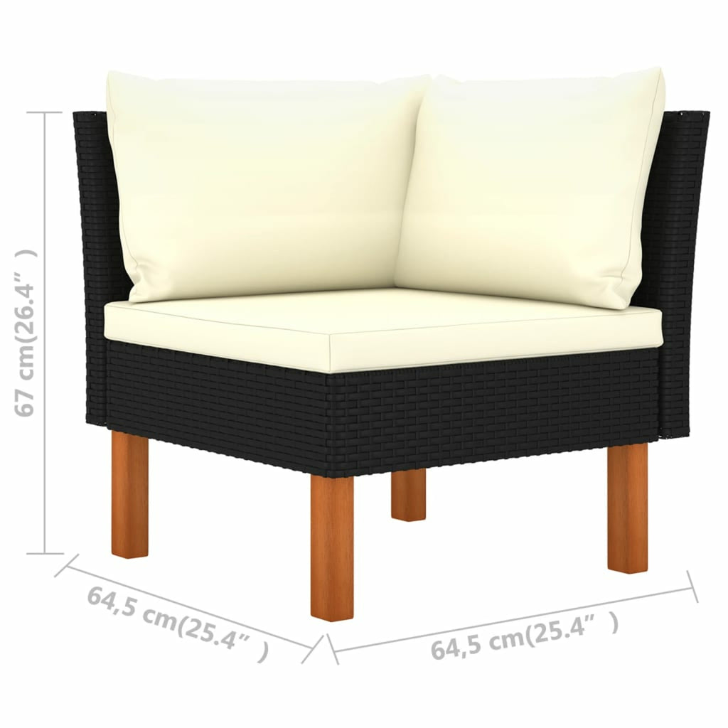 6 Piece Black Poly Rattan Wood Legs Sectional Outdoor Furniture Set C8111