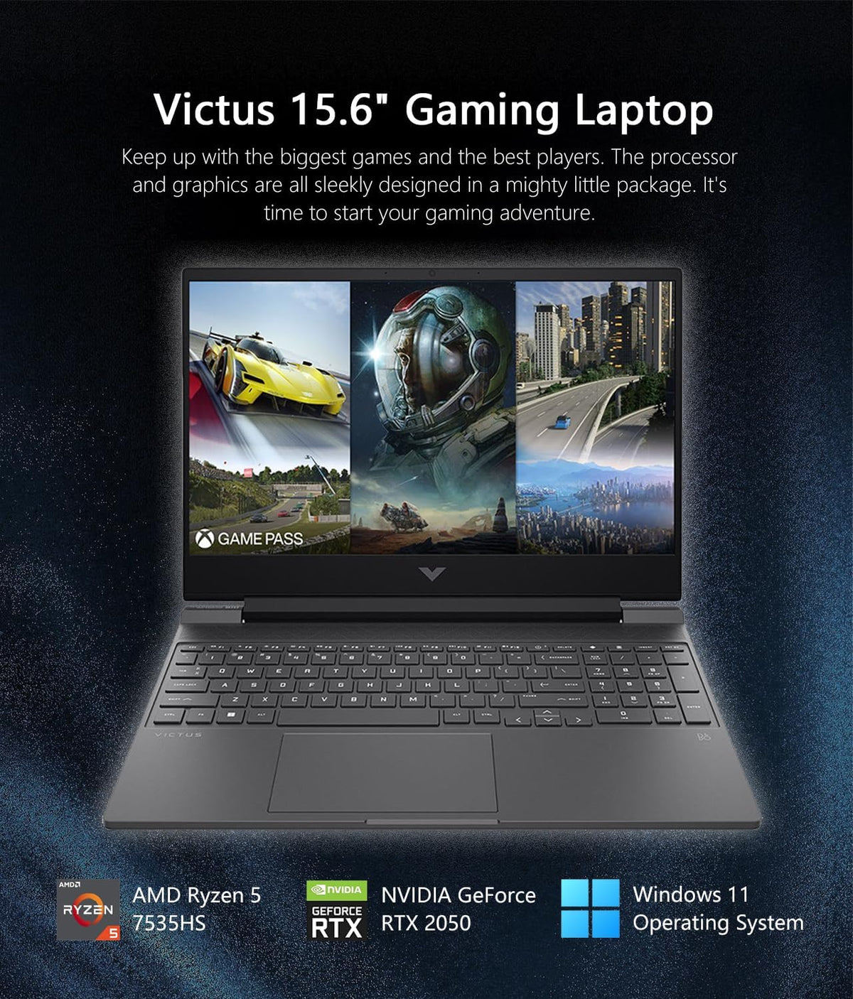 15.6" Full HD 144Hz Gaming Laptop, AMD Ryzen 5 7535HS, 16GB Memory, NVIDIA GeForce RTX 2050, 512GB SSD, Mica Silver Y41634