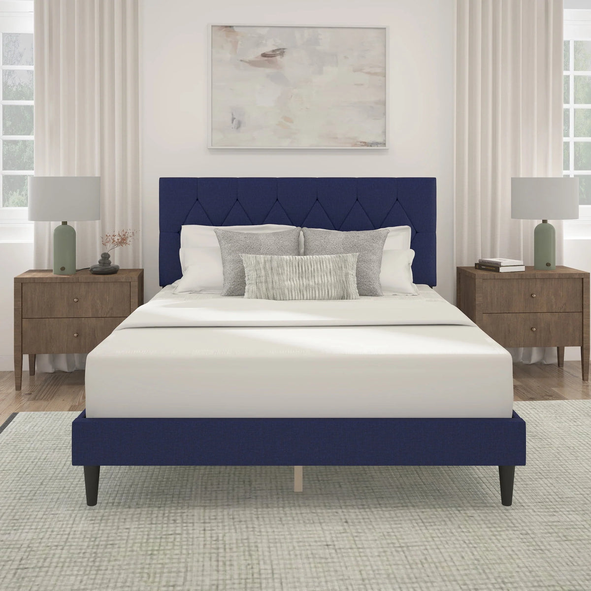 Gray Diamond Tufted Upholstered Queen Platform Bed D1669