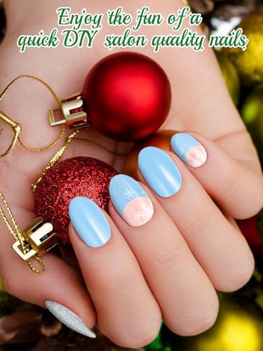 24PCS Christmas Semi Cured Gel Nail Strips Pink Glitter UV Wraps with File and Stick J260232