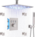 12 Inch Ceiling Rain Shower Head Combo System with Body Jets and Handheld Shower Faucet Set Matte Black T1835