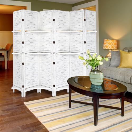 6 FT Wood Room Divider with Shelves T48665