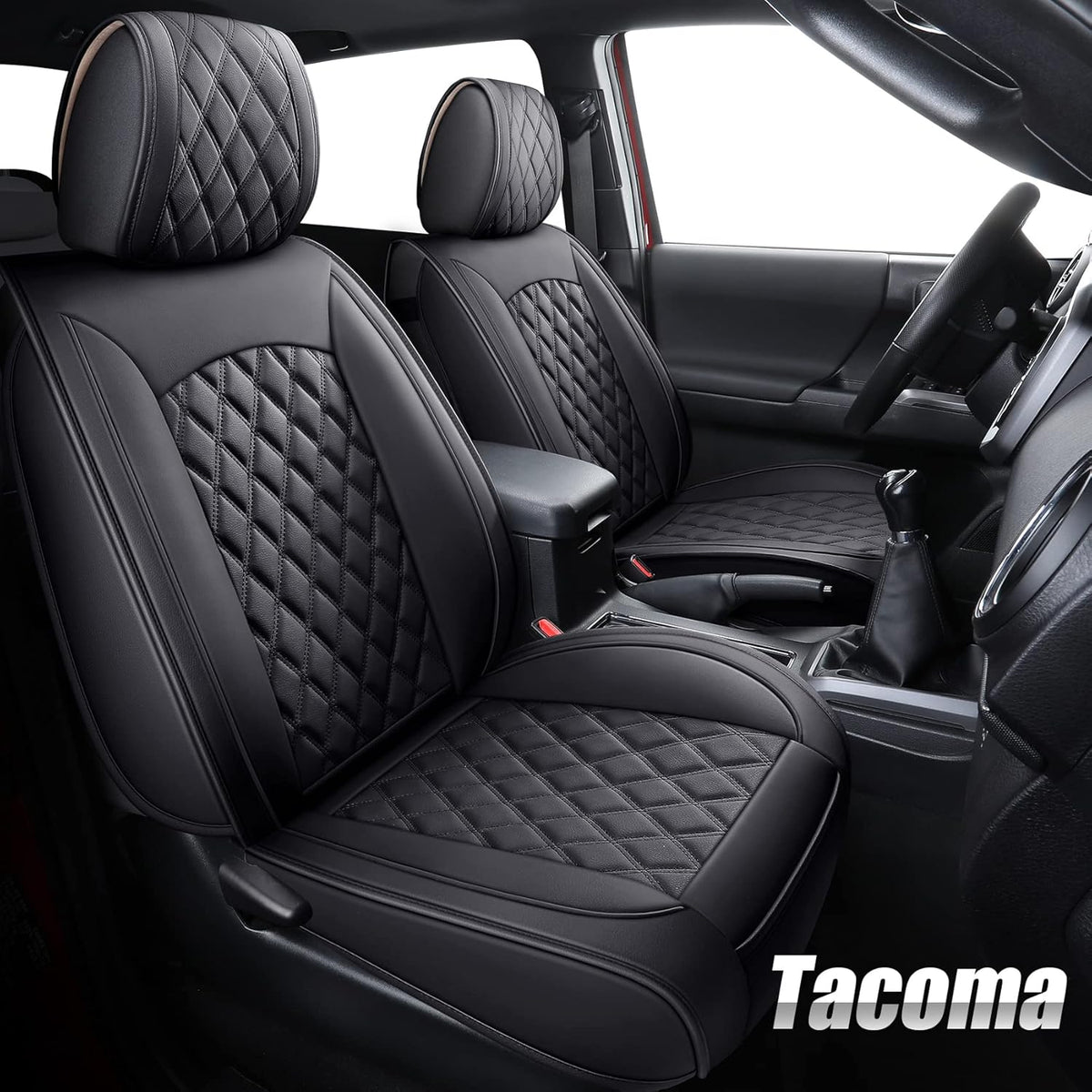 Toyota Tacoma Car Seat Covers Waterproof Leather Full Set Black-White F781