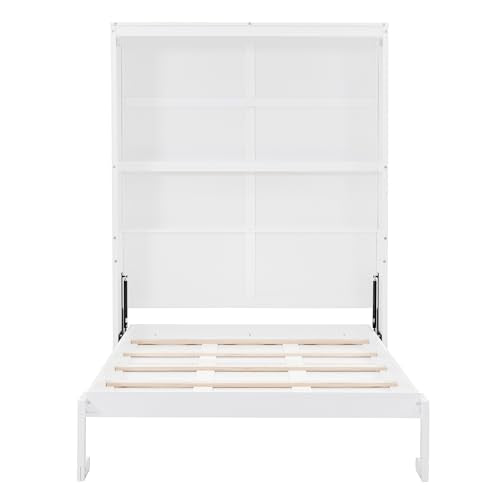 Queen Size Murphy Bed with Storage Shelves and LED Lights, Gray F278