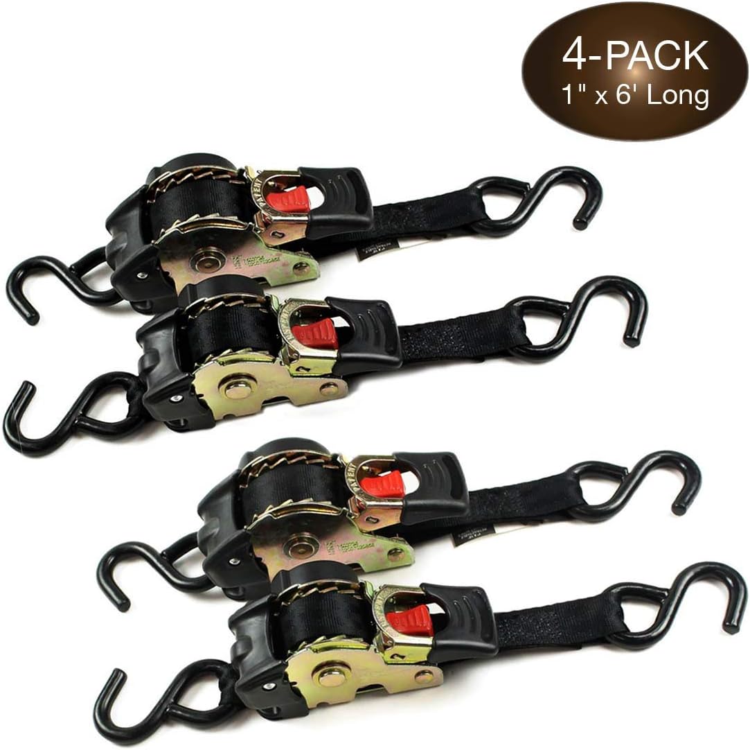 4 Auto Retract Ratchet Straps 1 x 6' Retractable Cargo Tie-Downs Z90209