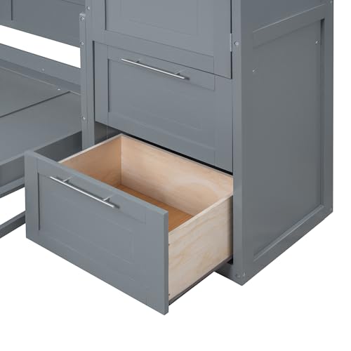 Gray Full Size Murphy Bed with Storage Shelves and Drawers G459305