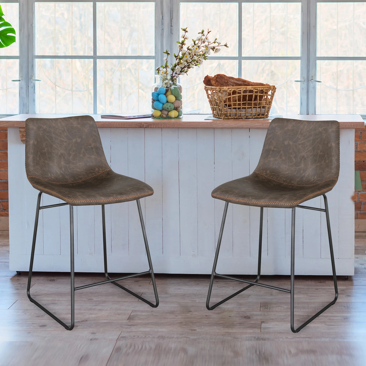 Set of Two Faux Leather Counter Height Bar Stools C866