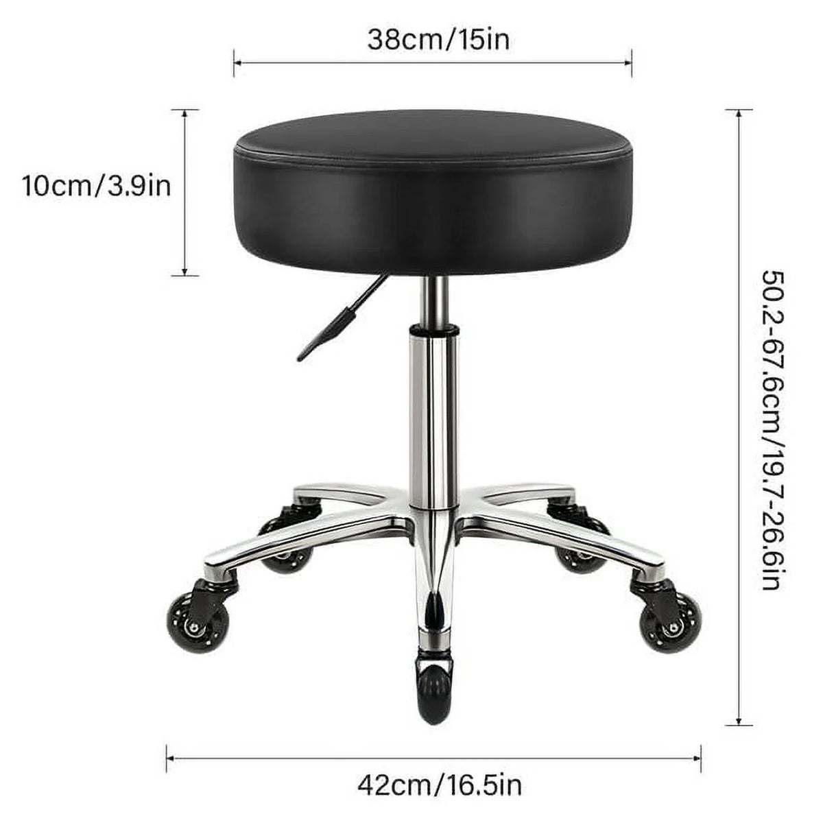 Heavy Duty Rolling Stool with Wheels Hydraulic Swivel Adjustable Ergonomic Thick Leather Seat Black W5144
