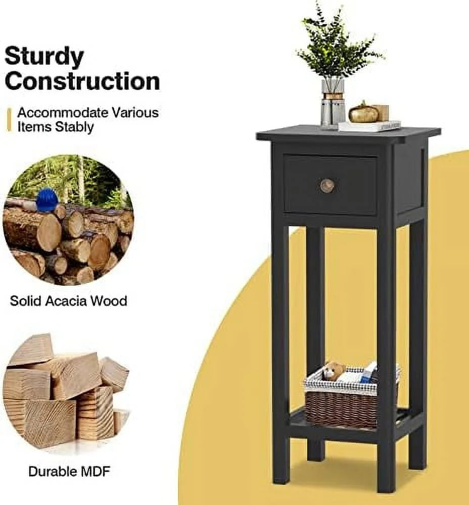 Narrow Acacia Wood Side Table with Drawer Q74815