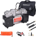 Portable Tire Inflator Double Cylinder Air Compressor Pump with LED Light, 150 PSI Metal Tire Pump with Locking Air Chuck B13003