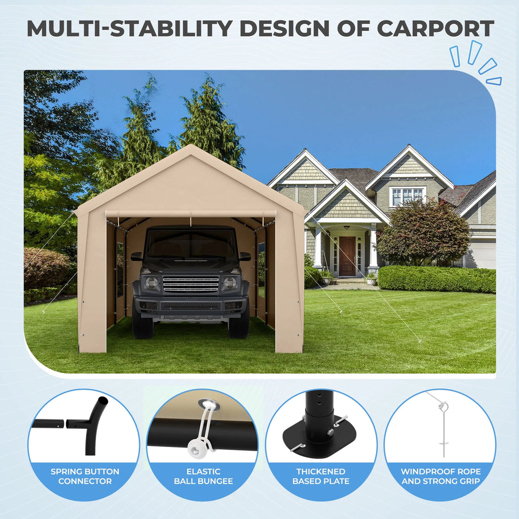12 x 20 ft Heavy Duty Steel Carport Canopy with Window, Beige F9663