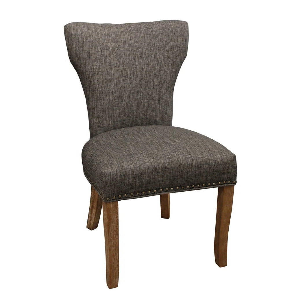 22" Mid-Century Linen Fabric Solid Wood Side Chair in Dark Gray Set of 2 I3472