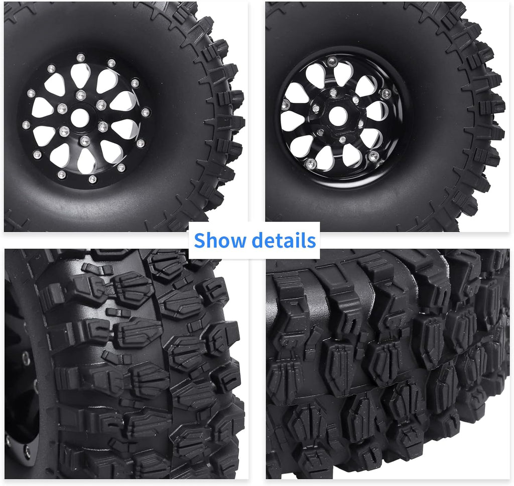 1.9 Beadlock Wheels and Tires for 1/10 RC Crawler, Soft Rubber with Foam Inserts, Set of 4 F8198