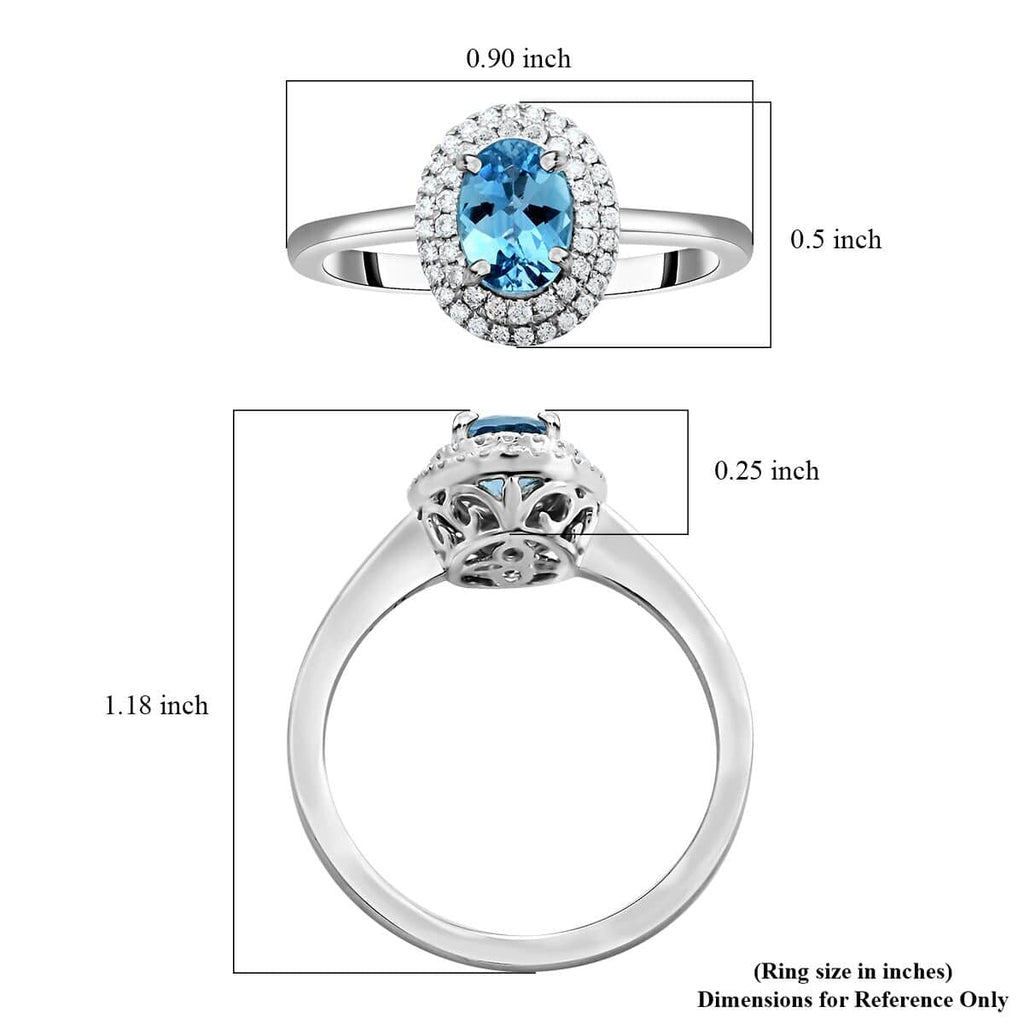 Blue Aquamarine White Diamond Oval 950 Platinum Halo Ring Size 10 Ct 0.86 E-F Color VS Clarity A88295