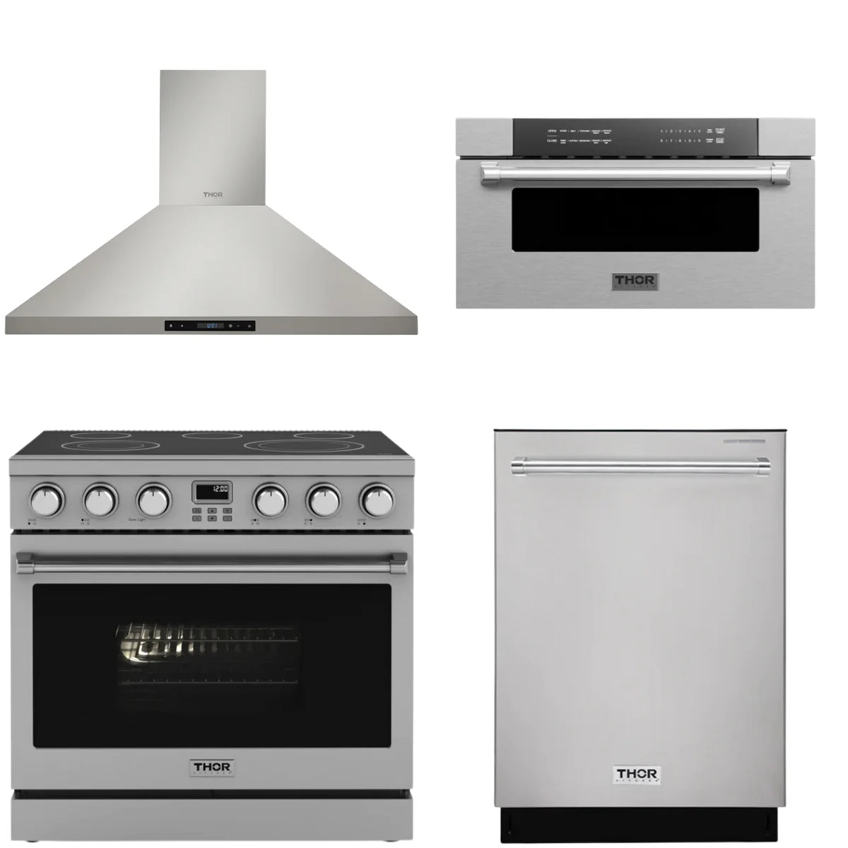 36 Electric Range, Range Hood, Dishwasher and Microwave M8534