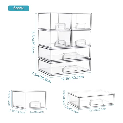 Clear Plastic Stackable Storage Drawers Set of 6 U2374