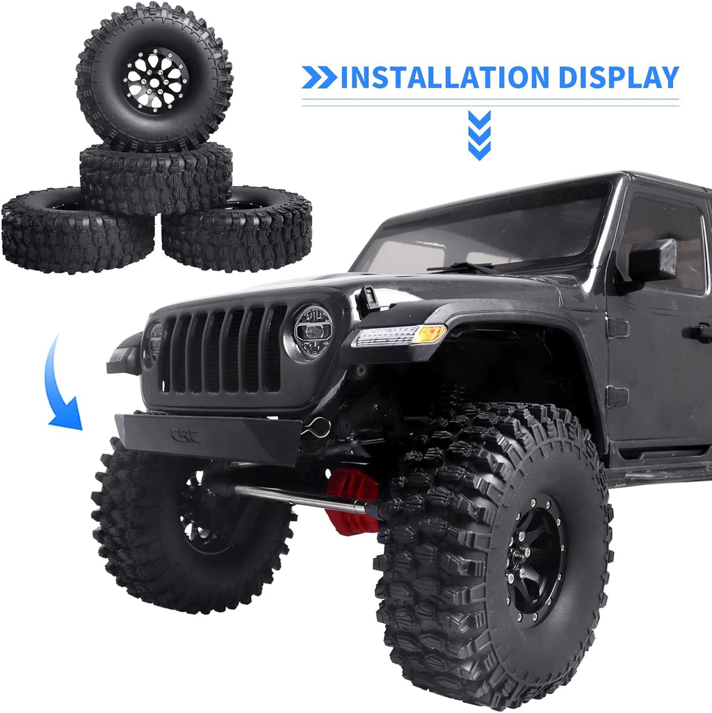 1.9 Beadlock Wheels and Tires for 1/10 RC Crawler, Soft Rubber with Foam Inserts, Set of 4 F8198