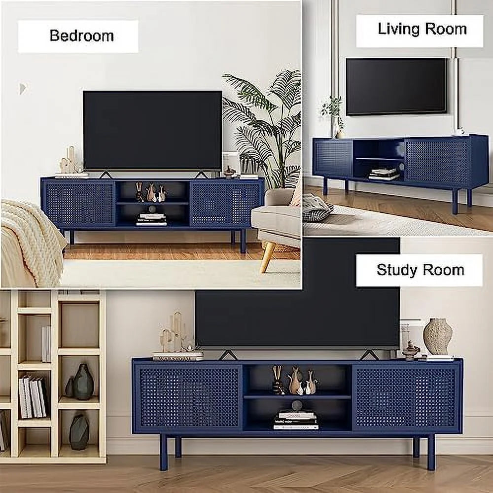 TV Stand for TVs Up to 70 Inch Iron Rattan Cabinet with Sliding Barn Door M1403