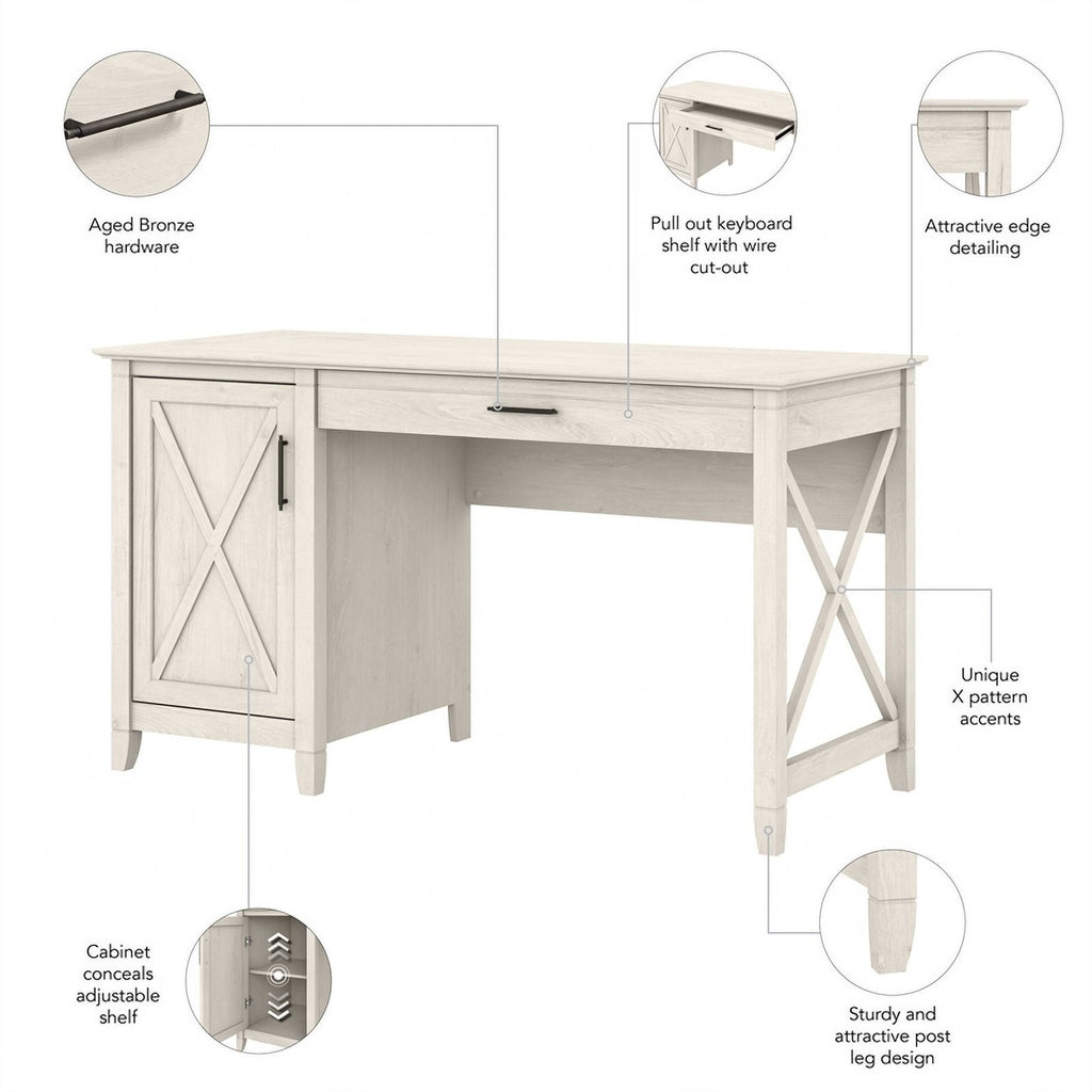 White Engineered Wood Computer Desk with Storage O931710