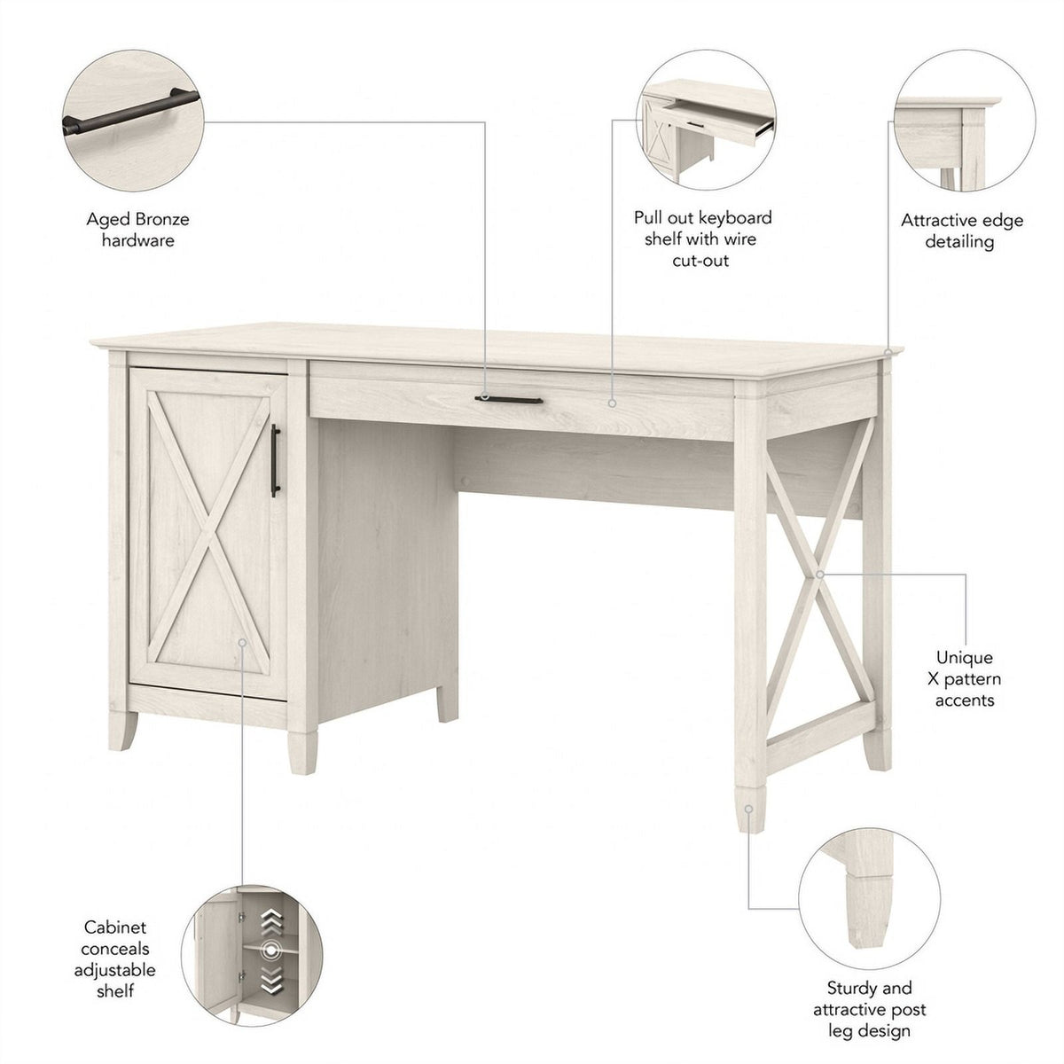 White Engineered Wood Computer Desk with Storage O931710