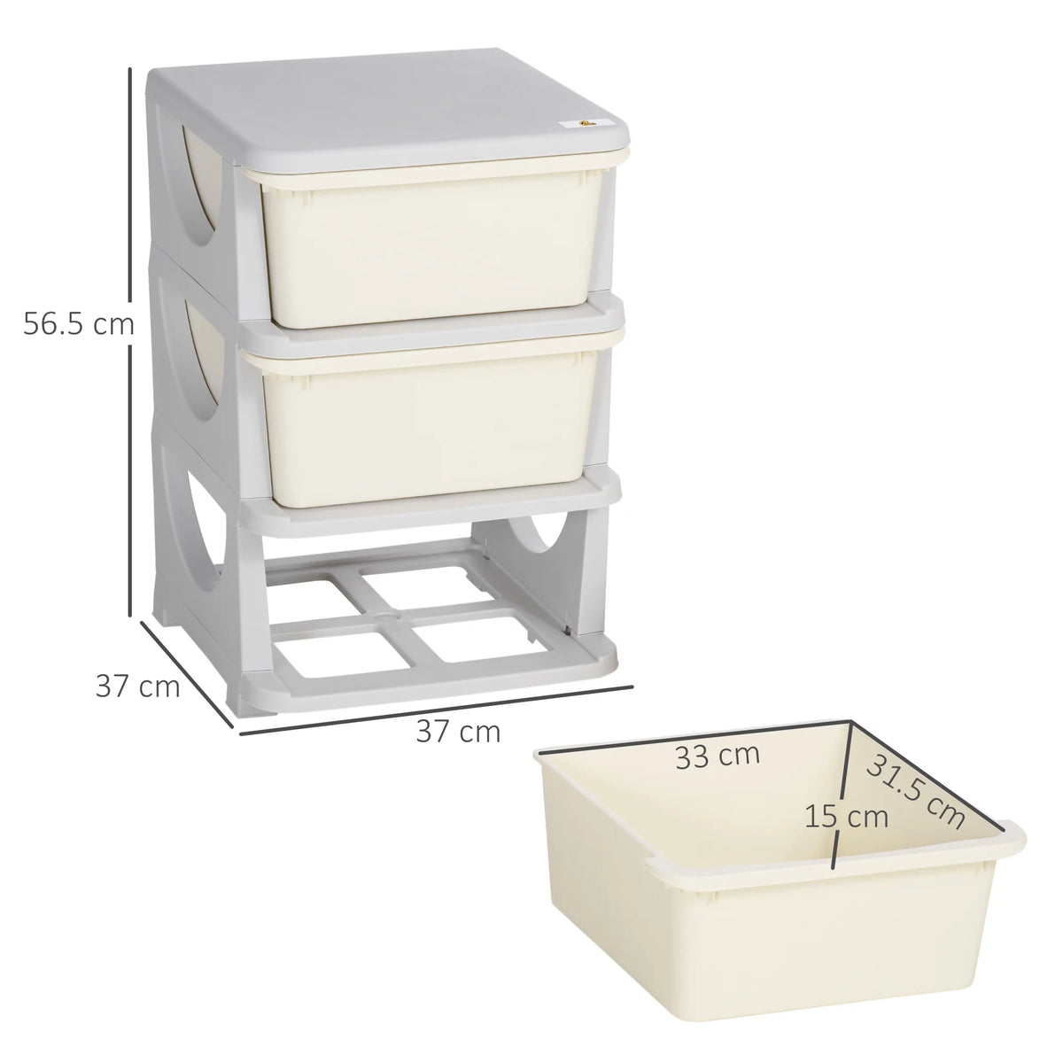 3 Tier Kids Storage Unit Dresser Tower Cream White F433