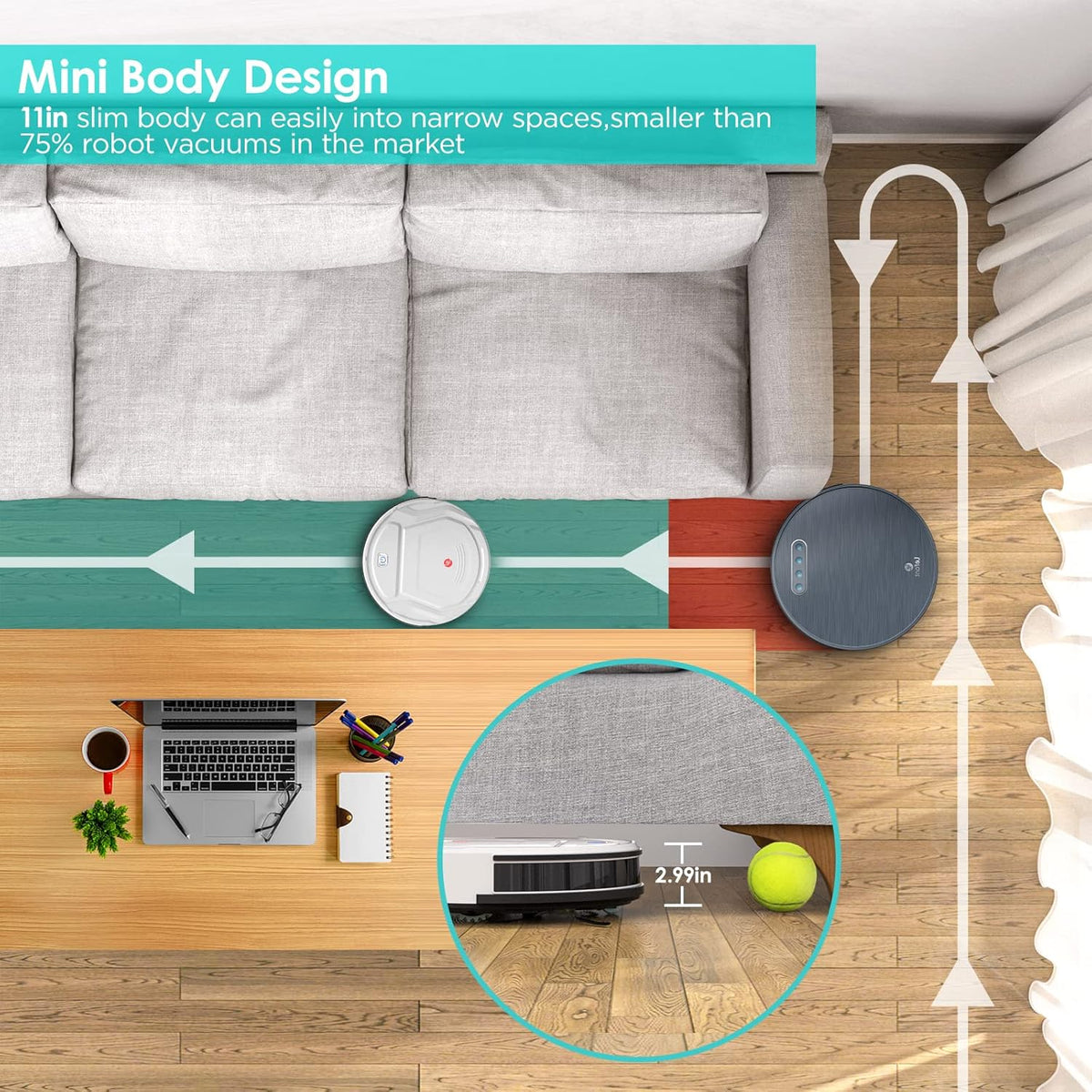 Robot Vacuum Cleaner, 1800Pa Suction, Slim, Quiet, Self-Charging M179507