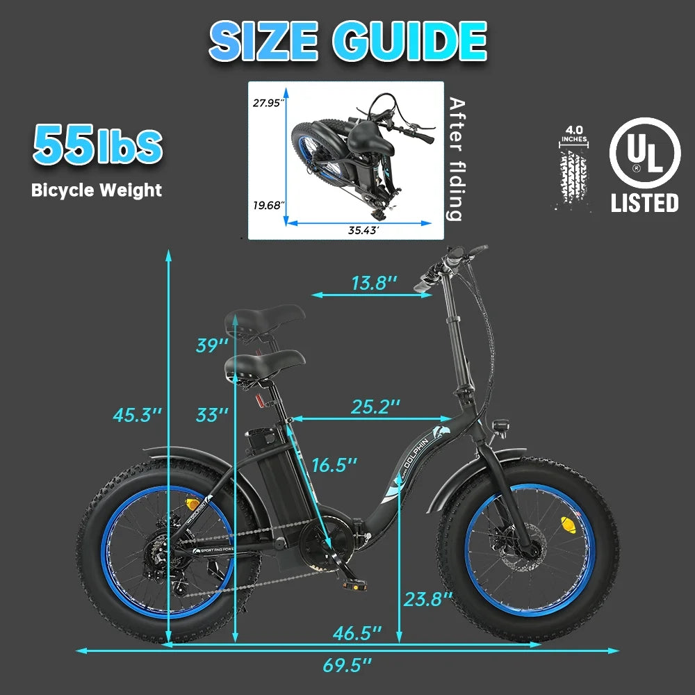 Foldable 20" 500W 36V Electric Bicycle Fat Tire Removable Battery 7 Speed I413168