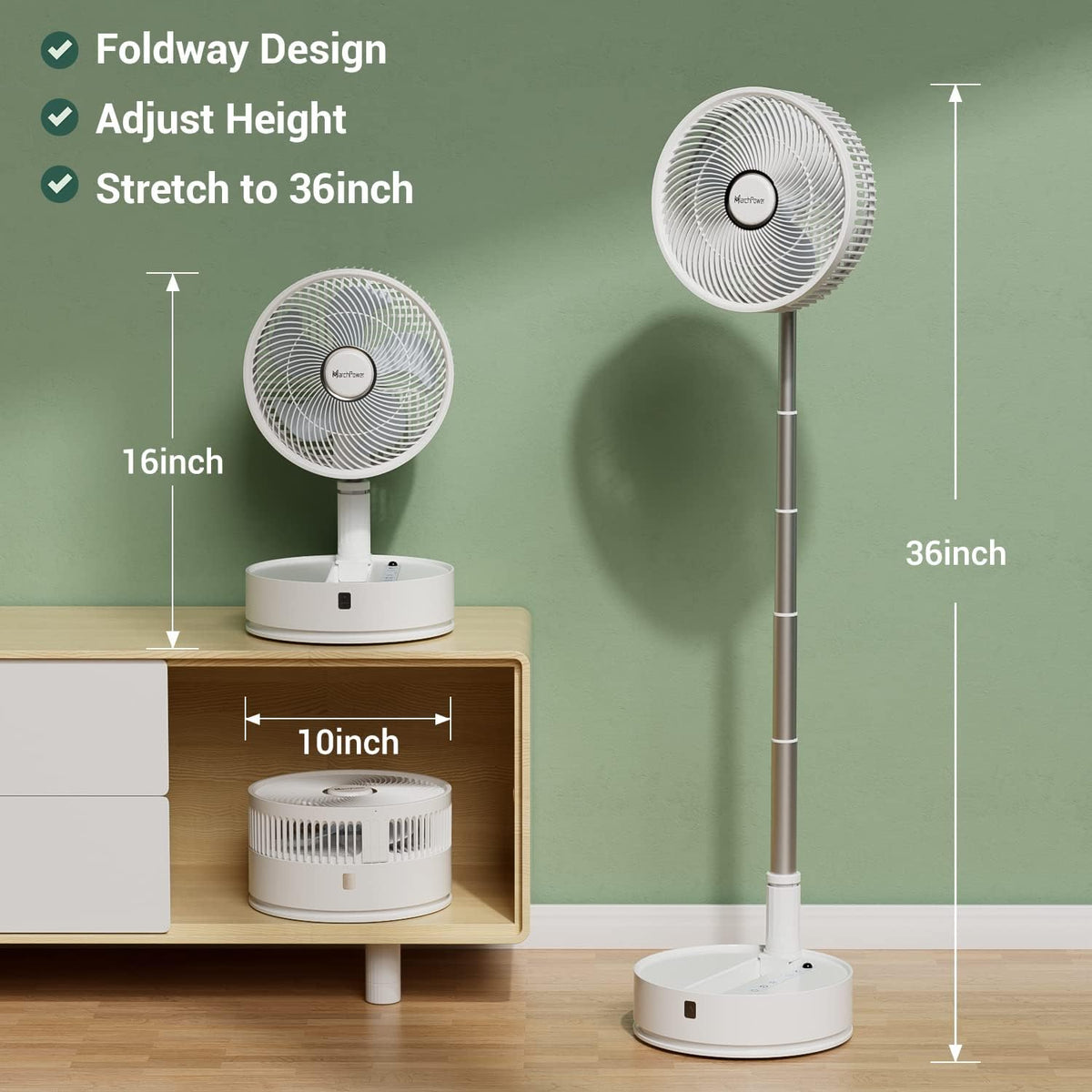 Foldable 10 Recharger Portable Pedestal Fan with Remote Control A557077