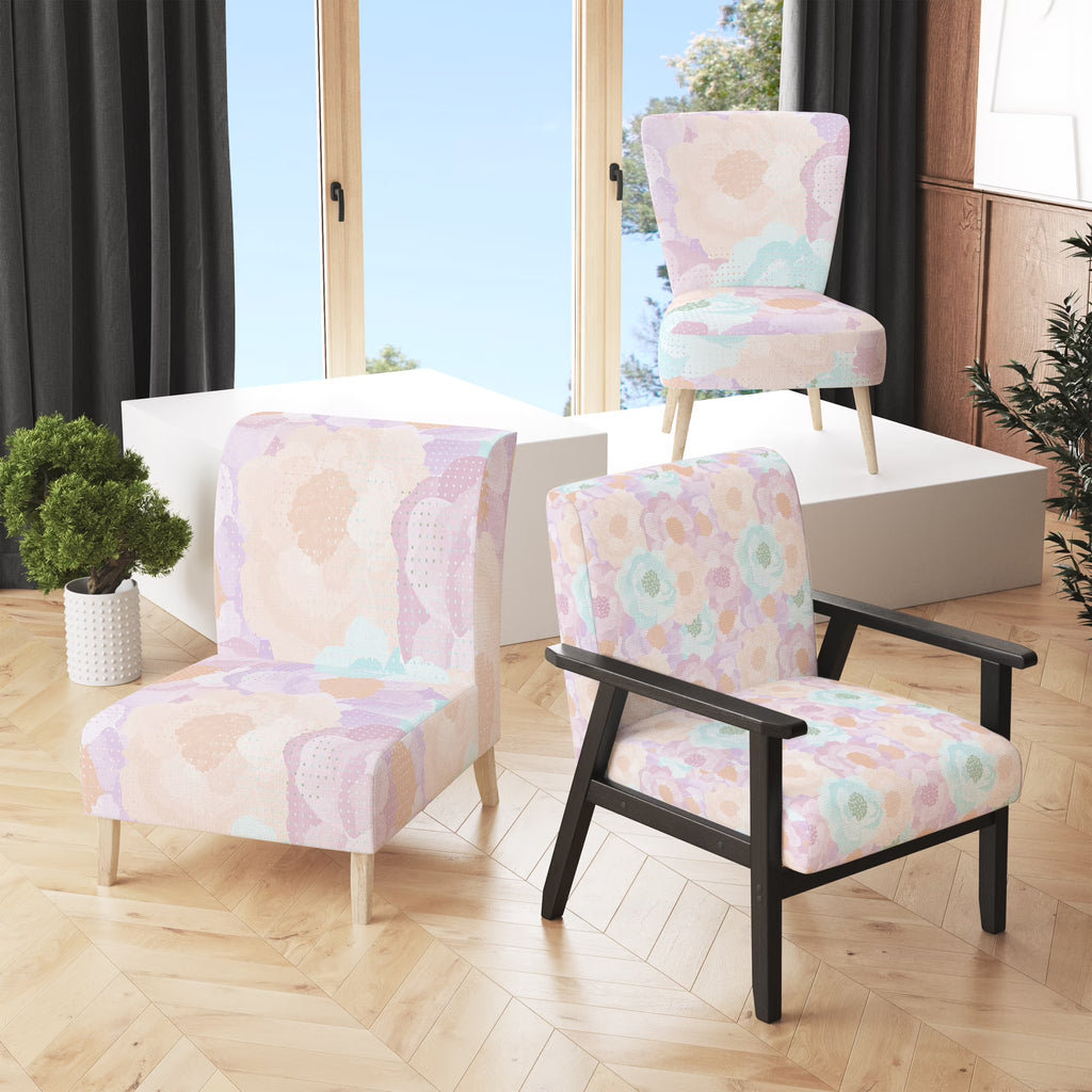 Blue and Pink Roses Upholstered Accent Chair and Arm Chair G399987