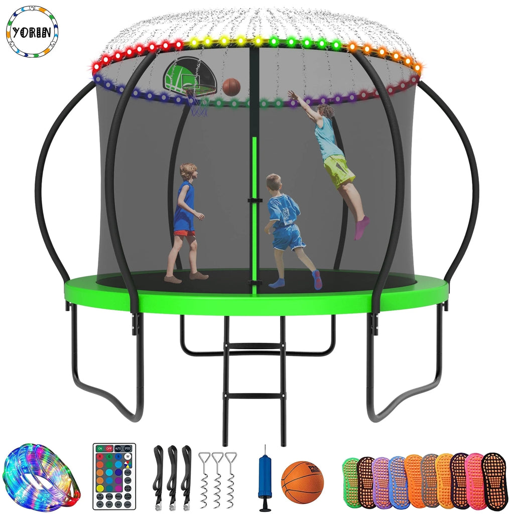 8FT Trampoline with Enclosure Net, Basketball Hoop, Ladder V3551