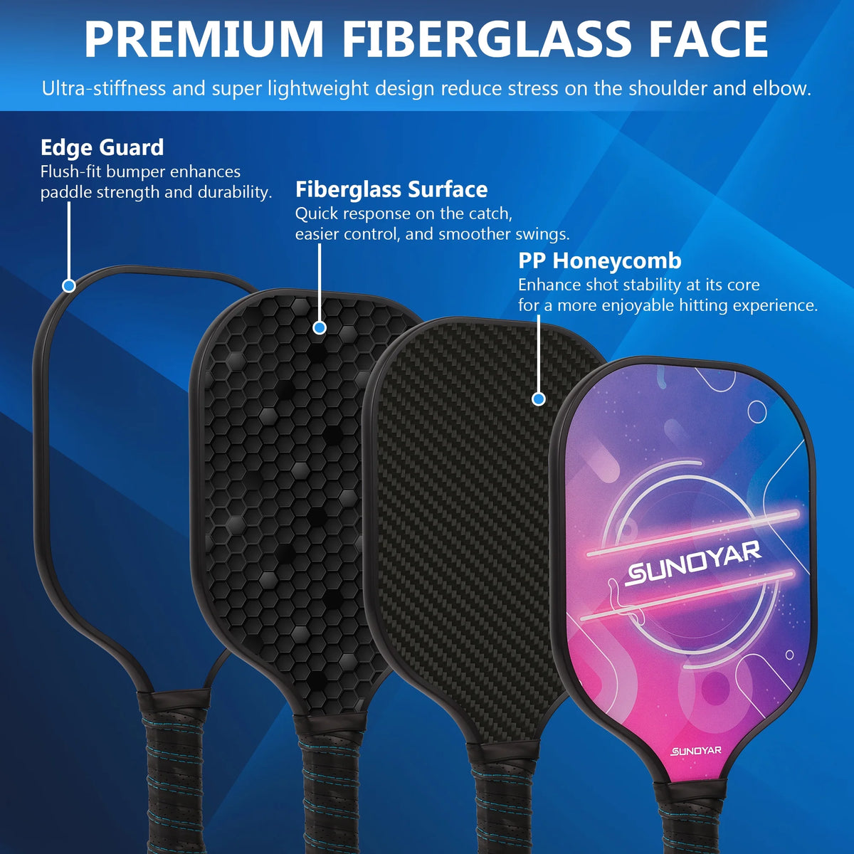 Fiberglass Pickleball Paddles Set of 2 with 4 Balls and 1 Bag R8662
