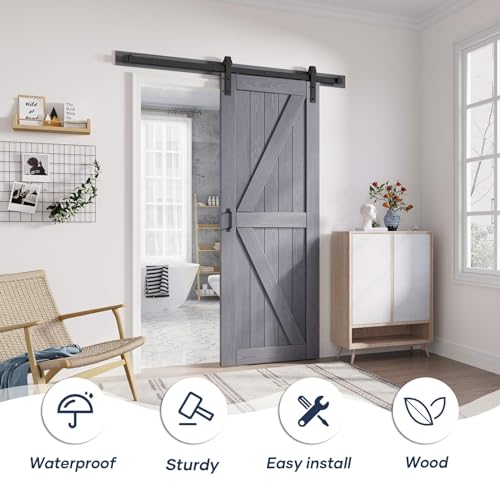 Gray Wood Barn Door Slab with Hardware Track Kit Q9485