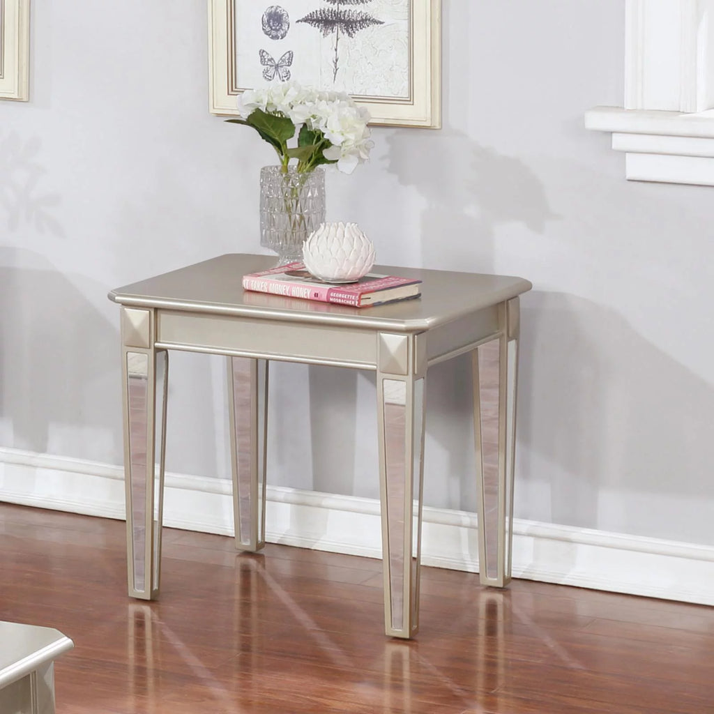 Contemporary Wood End Table with Mirrored Legs Q29524