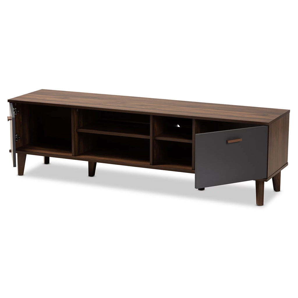 Walnut Brown and Grey Finished Wood TV Stand E468779