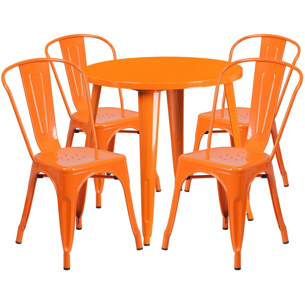 Silver Round Metal Table Set with 4 Cafe Chairs R997836