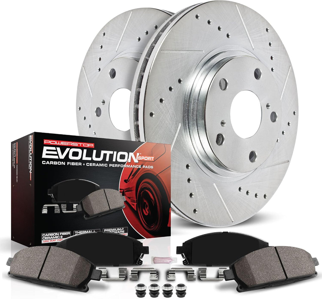 Carbon Fiber Brake Pads with Drilled & Slotted Brake Rotors Kit E69927